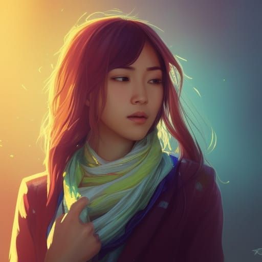 Asian Woman in Scarf: Hyperdetailed Art Portrait