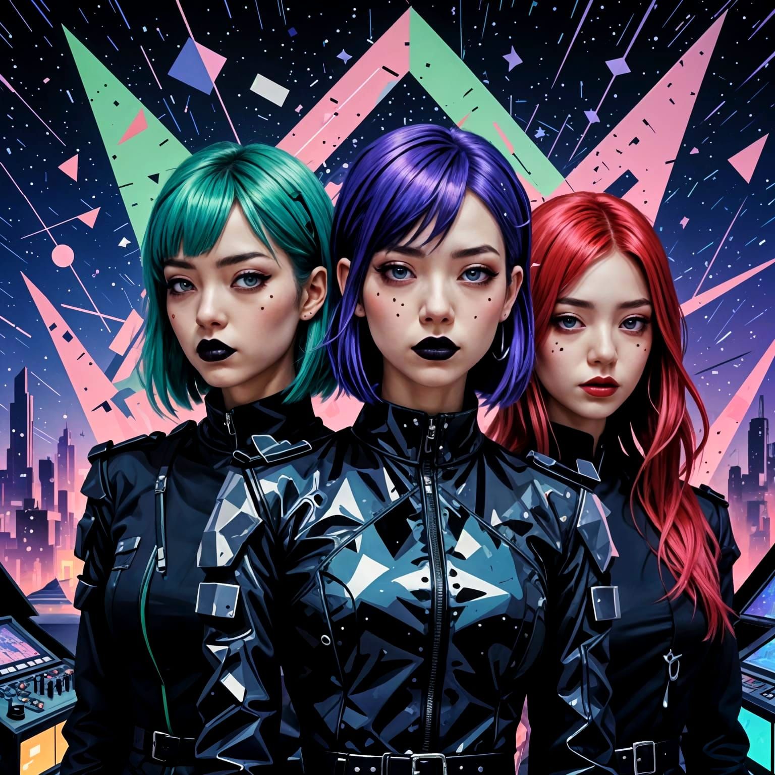 Goth Anime Rock Band in Digital Glitch Art