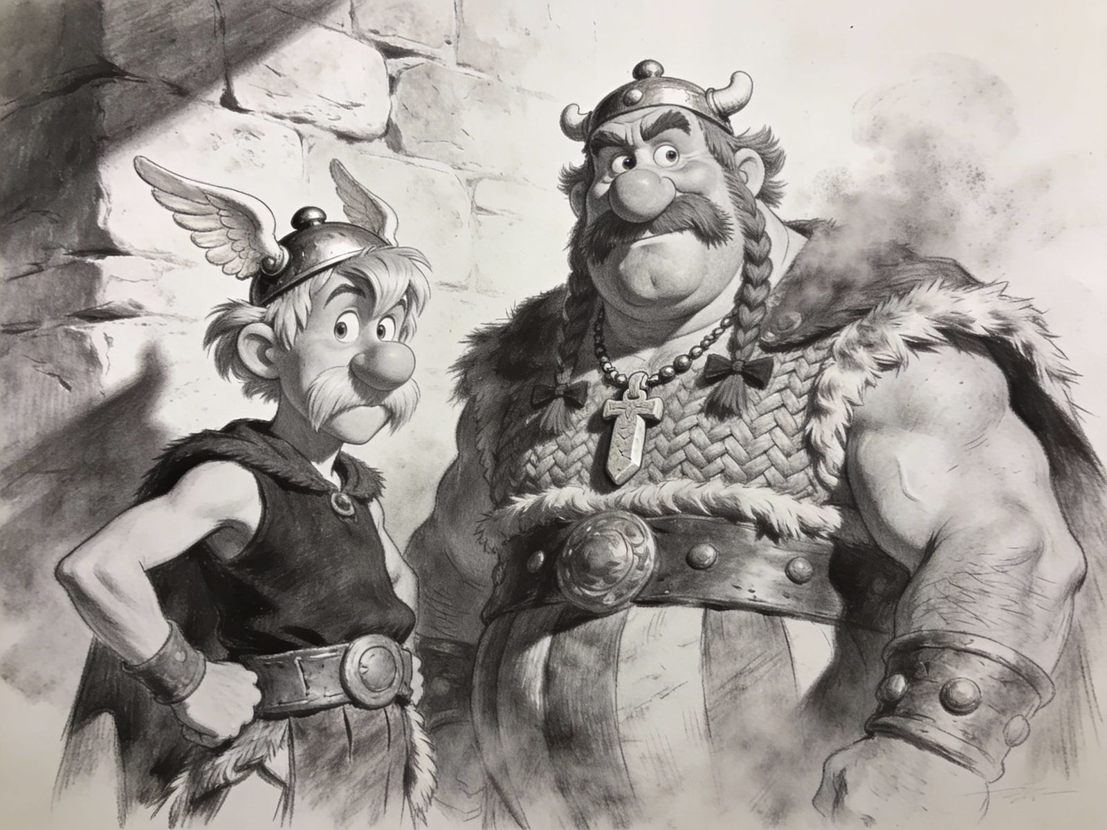 Photorealistic Graphite Portrait of Gaul Warriors Asterix an...