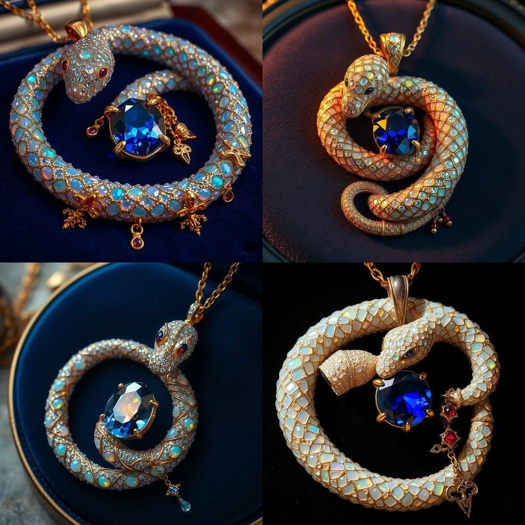 Serpent Pendant in Iridescent Opal and Sapphire