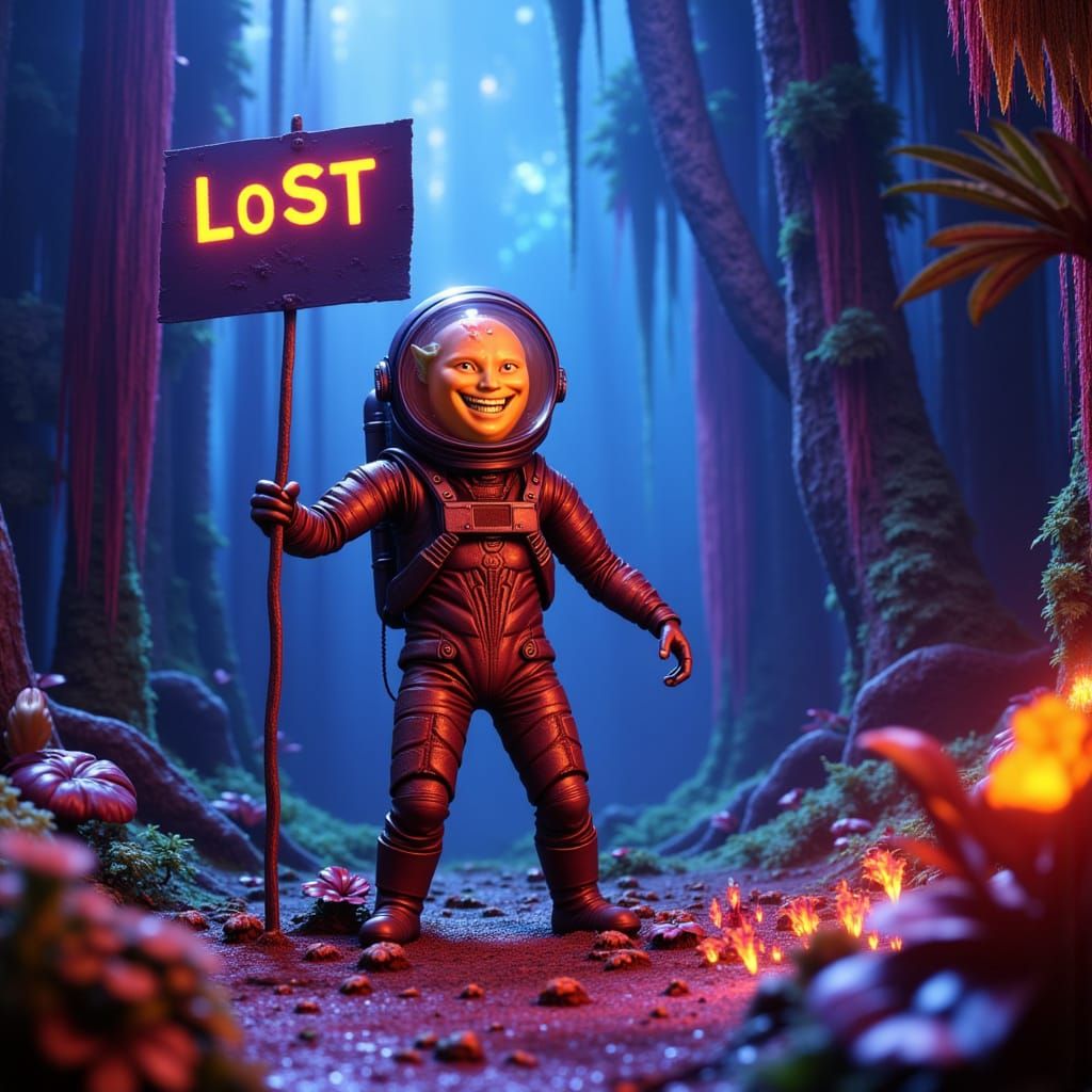 Surreal Astronaut Lost Among Alien Jungle Flora
