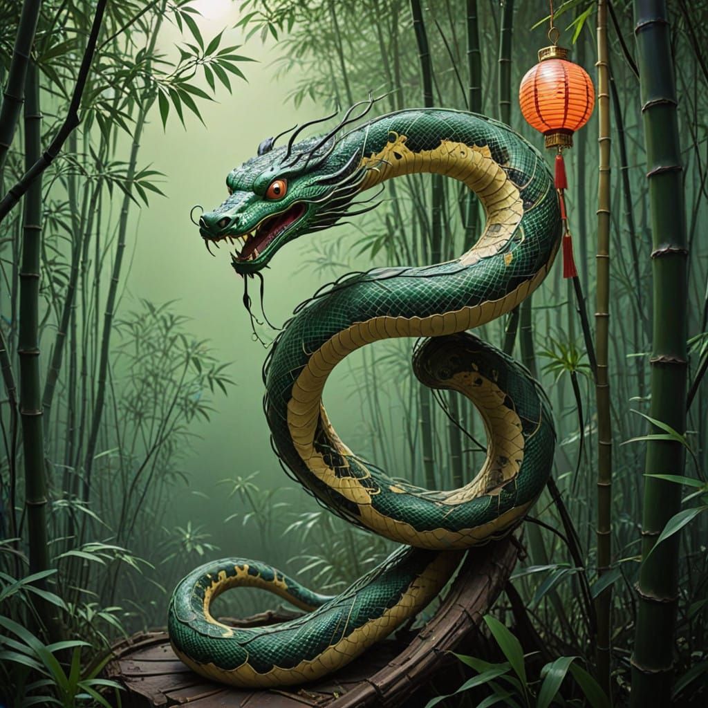 Ethereal Serpent Embraces Ancient Chinese Lantern in Mystica...