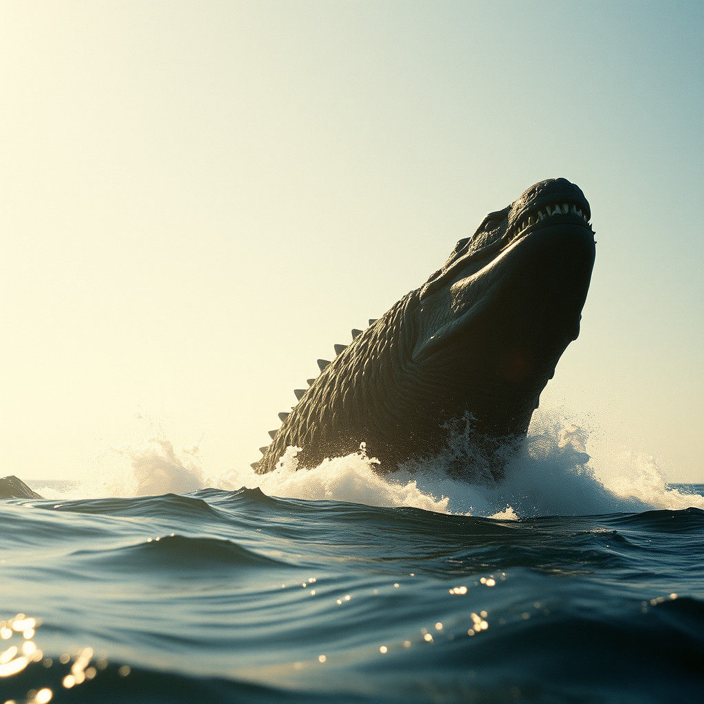 Majestic Sea Beast Breaching Ocean Surface: Cinematic Still