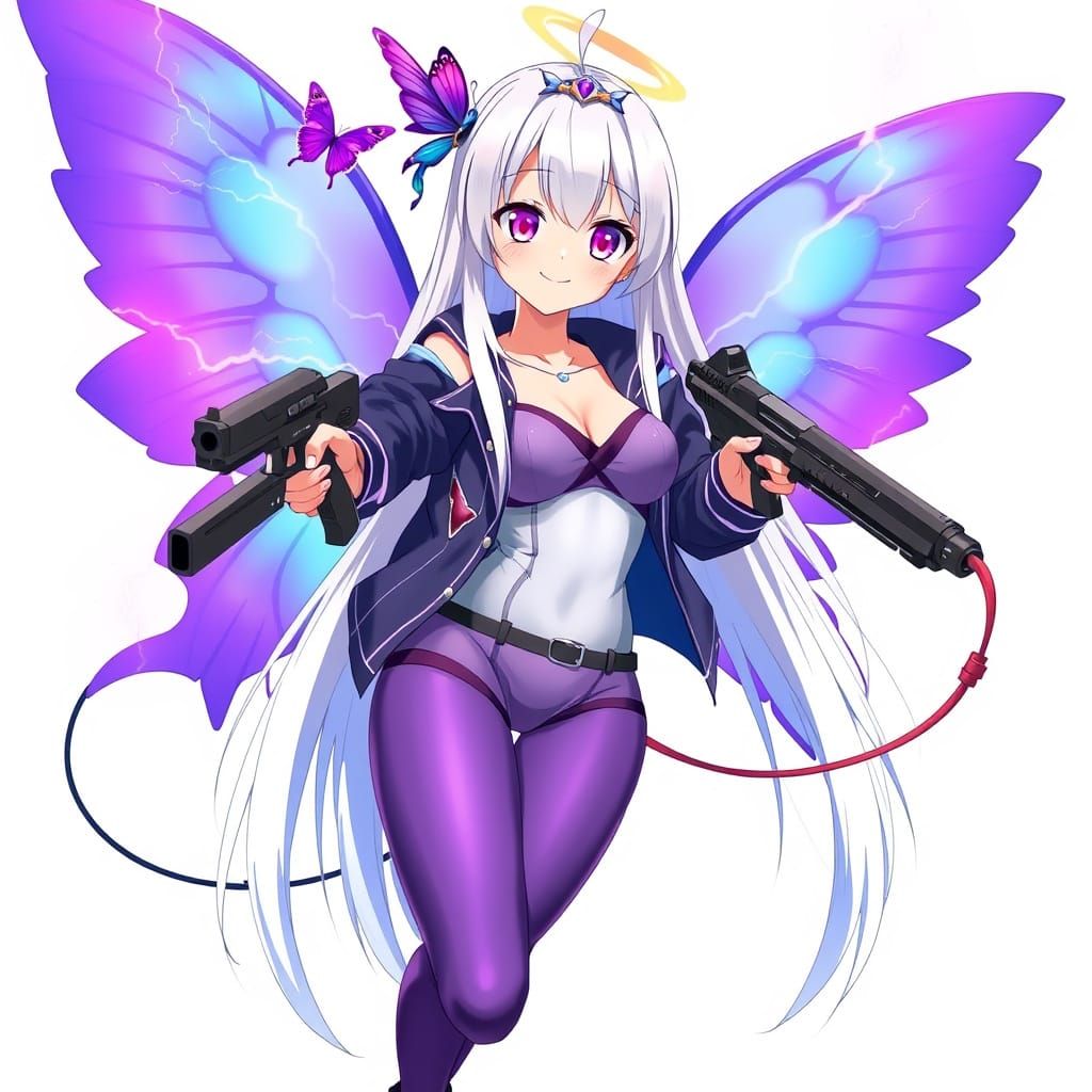 Anime Girl Controlled by Purple Butterfly in Vibrant Pastel ...