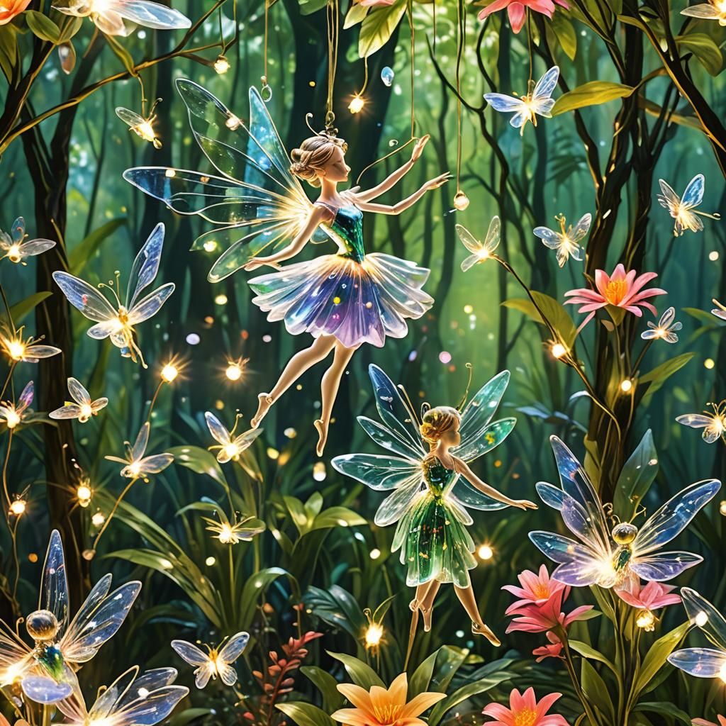 Crystal Fairy Dancing in Firefly Forest