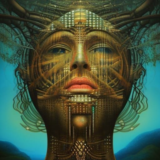 Goddess in Surreal Landscape Mashup