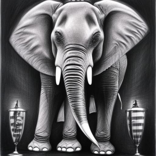 Elephants Perform in Circus: Charcoal Drawing