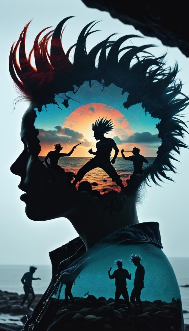 Punk Rock Mohawk Double Exposure With Mosh Pit