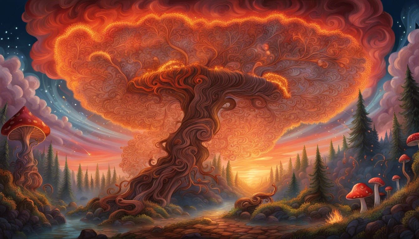 Flaming Fairytale Forest in Anime Style