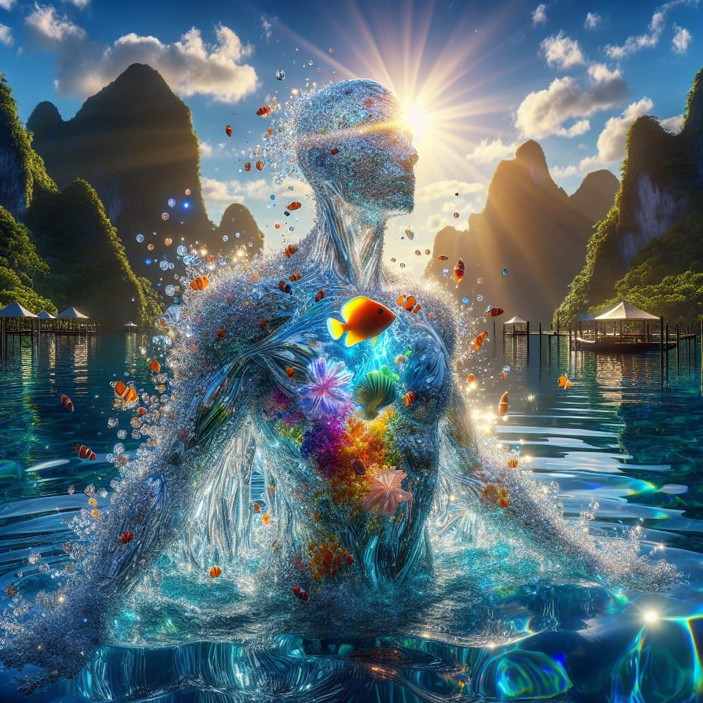 Surreal Water Goddess Rises from Tropical Lagoon in Cinemati...