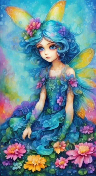 Fairy Sleeping in Flower, Low-Poly Graffiti Art