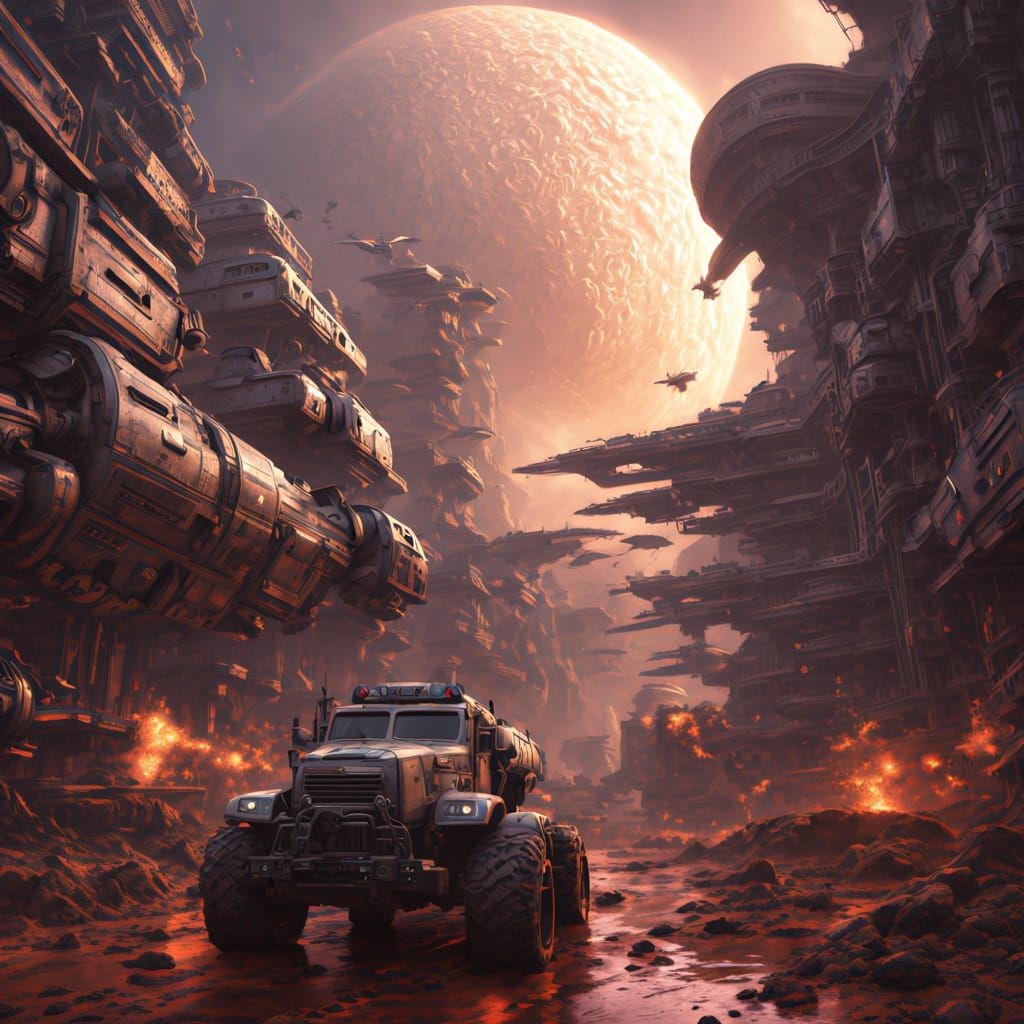 Epic Terraforming Scene in Hyperrealistic Sci-Fi Style