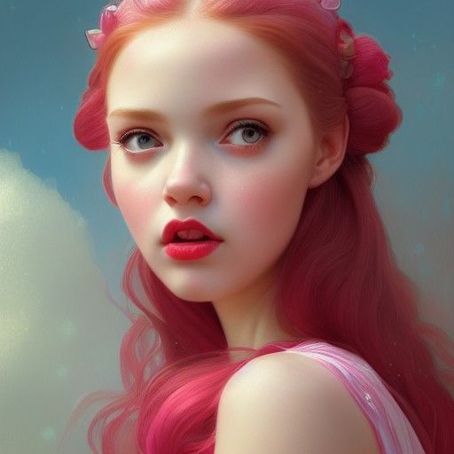 Strawberry Bubblegum Princess Portrait, Detailed Digital Art