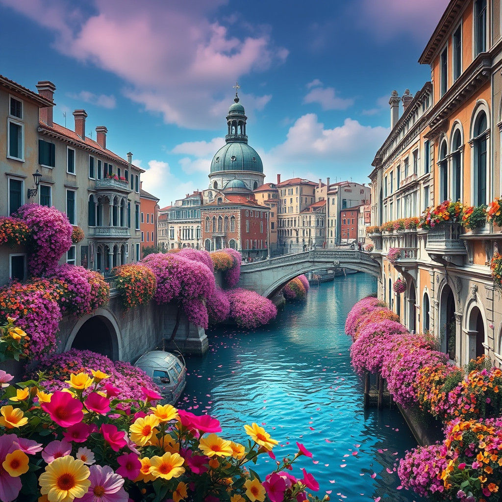 Venice Engulfed by Flowers: A Digital Art Dream