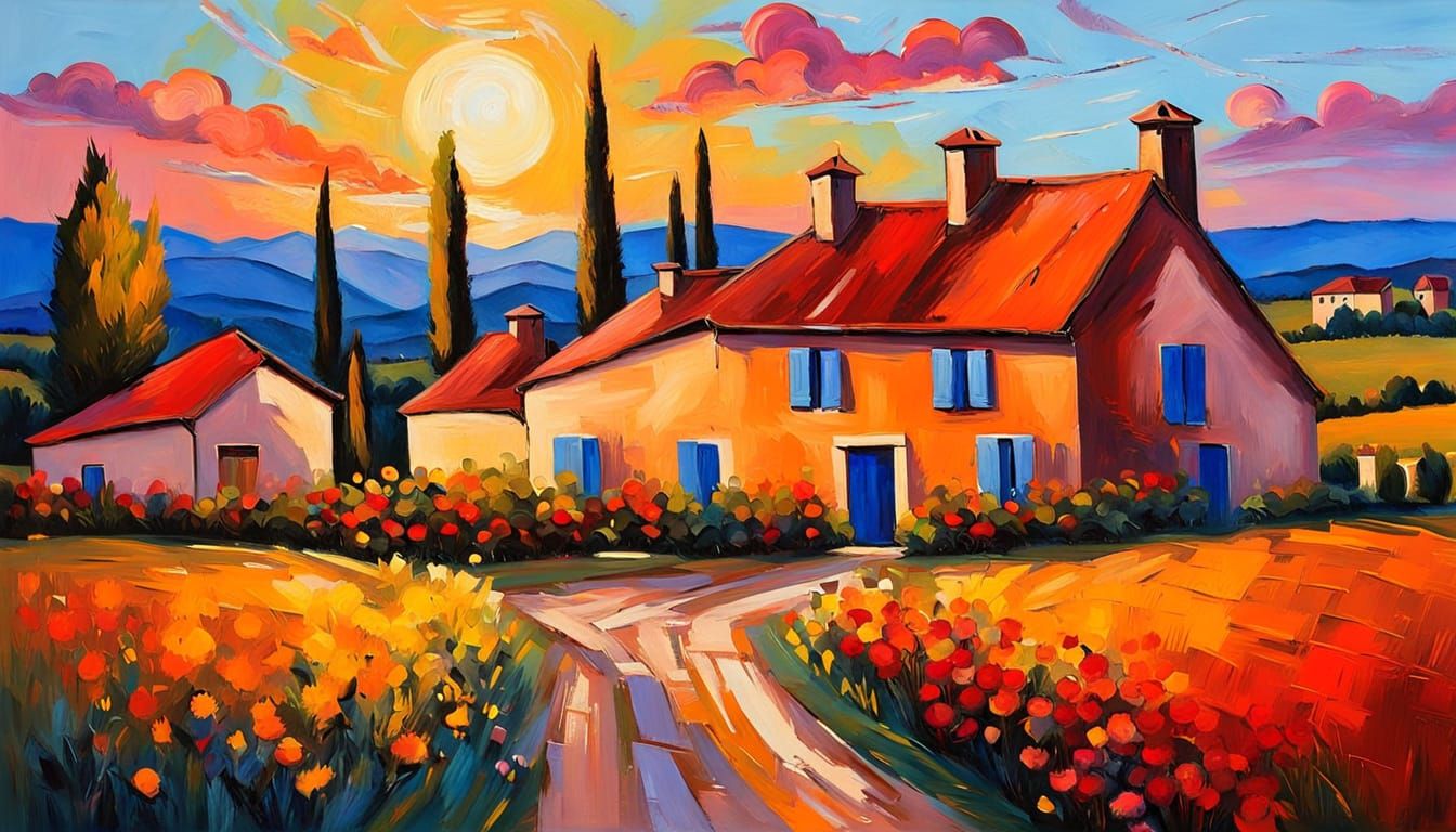 Fauvism French Village at Sunset