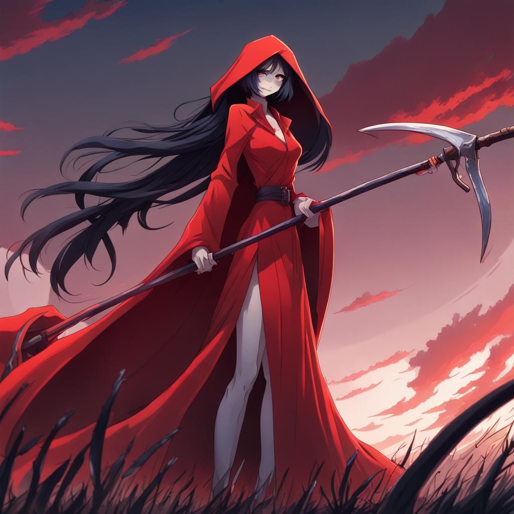 Anime Grim Reaper in Red Dress