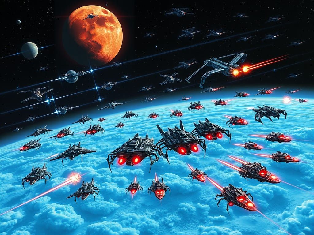 Epic Space Battle Over Phosphorescent Planet