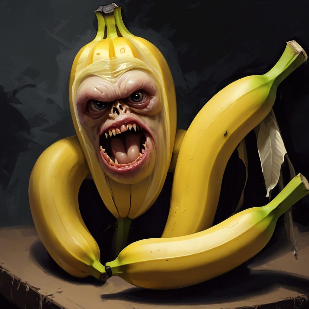 Mysterious Banana in Dark Surrealism Style