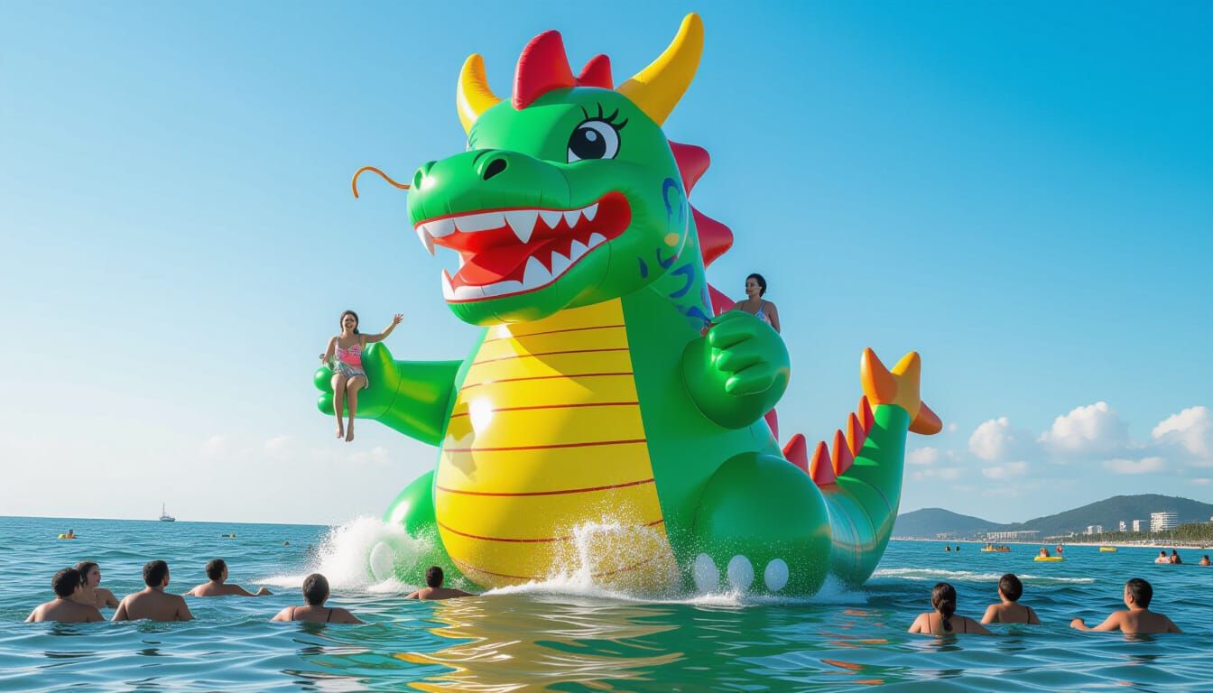 Giant Inflatable Dragon Head Rises from the Sea