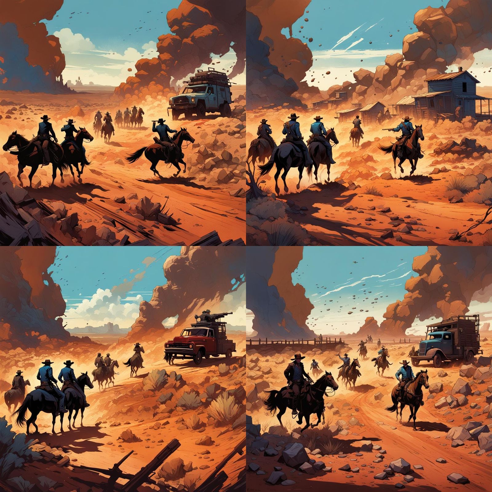 Wild West Cowboy Shootout in Detailed Matte Painting