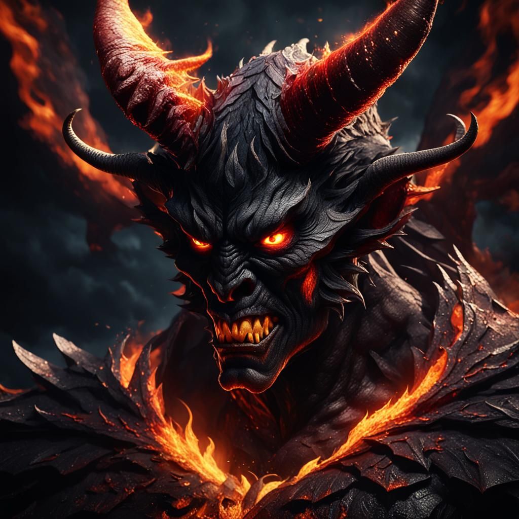 Angry Black Devil Portrait in Dark Fantasy Style