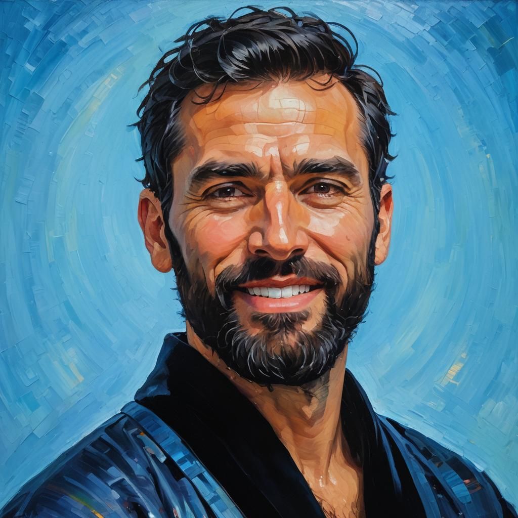Bearded Man in Velvet Robe: Expressionist Oil Painting