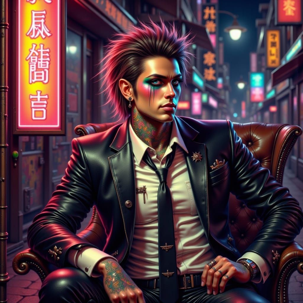Yakuza with Heterochromia in Neon Tokyo: Cyberpunk Style