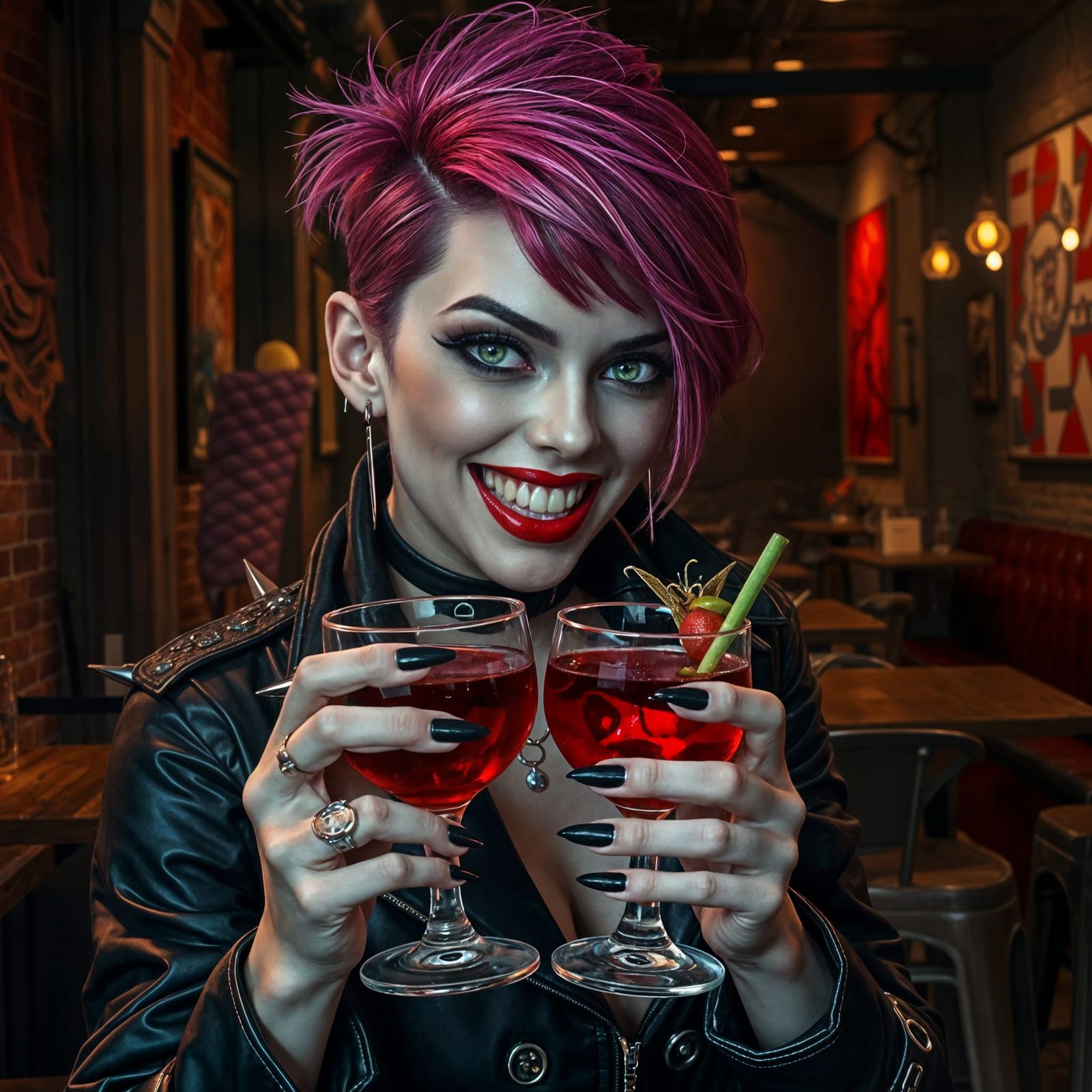 Glamorous Vampire in Dark Chic Café