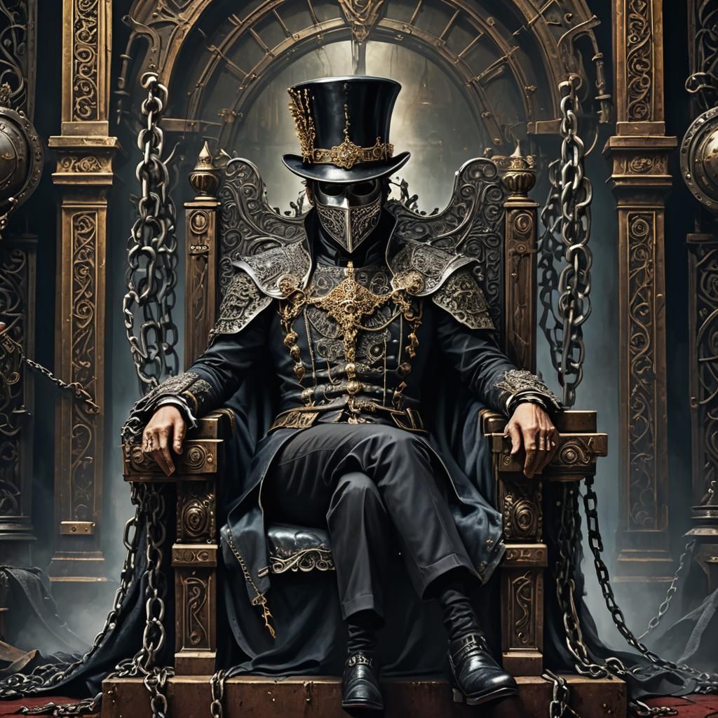 Masked Man on Metal Throne in Chains