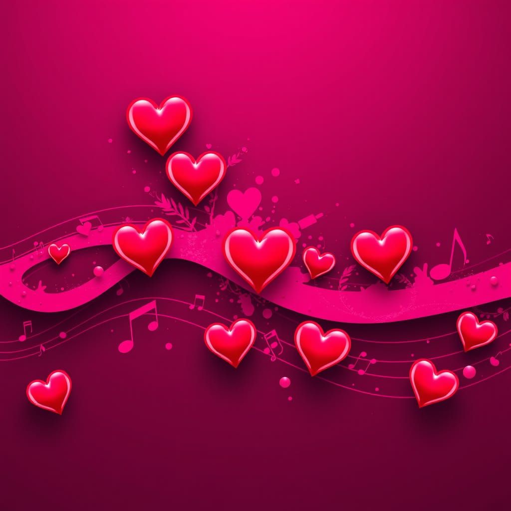 Musical Staff of Hearts in Pink Waves