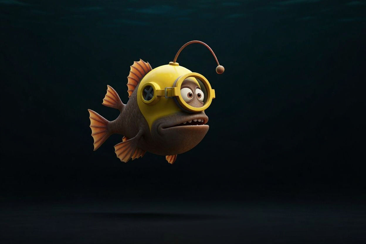 Anglerfish with Alarm Clock in Humorous 3D Style