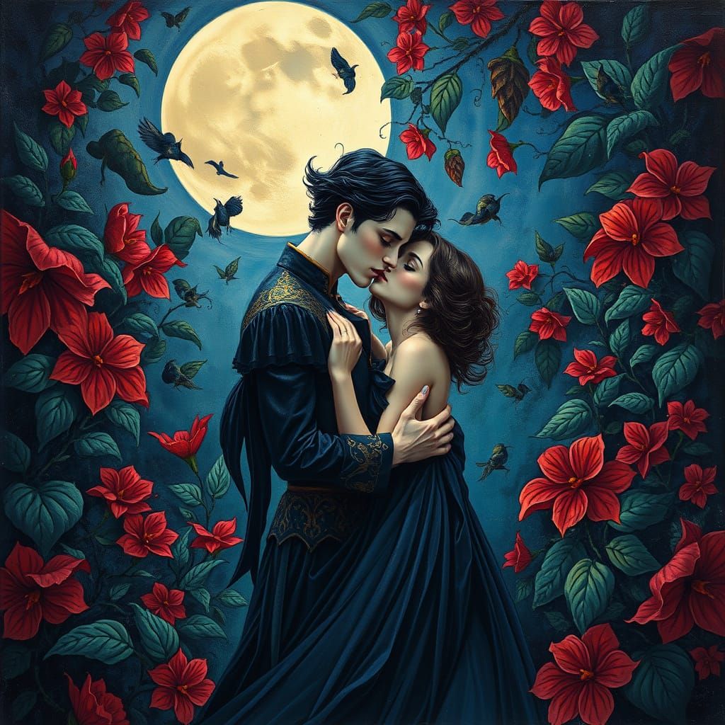 Ethereal Vampire Couple in Art Nouveau Style