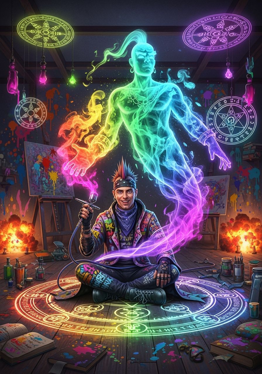 Punk Wizard Conjures Rainbow Genie Spirit