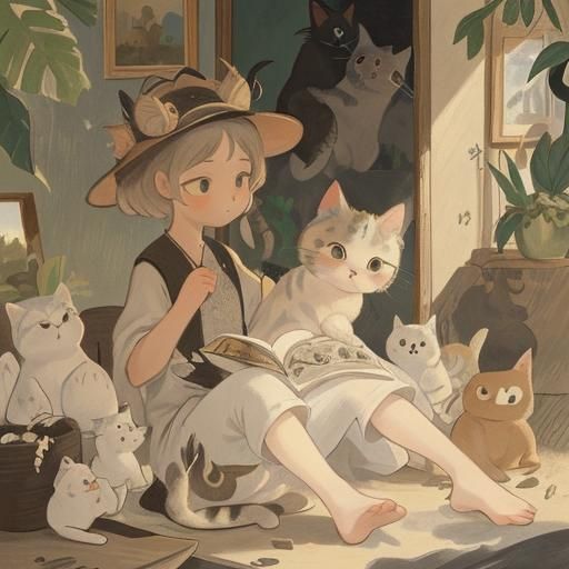 Cats Collecting Thoughts: Baroque Cubist Fusion