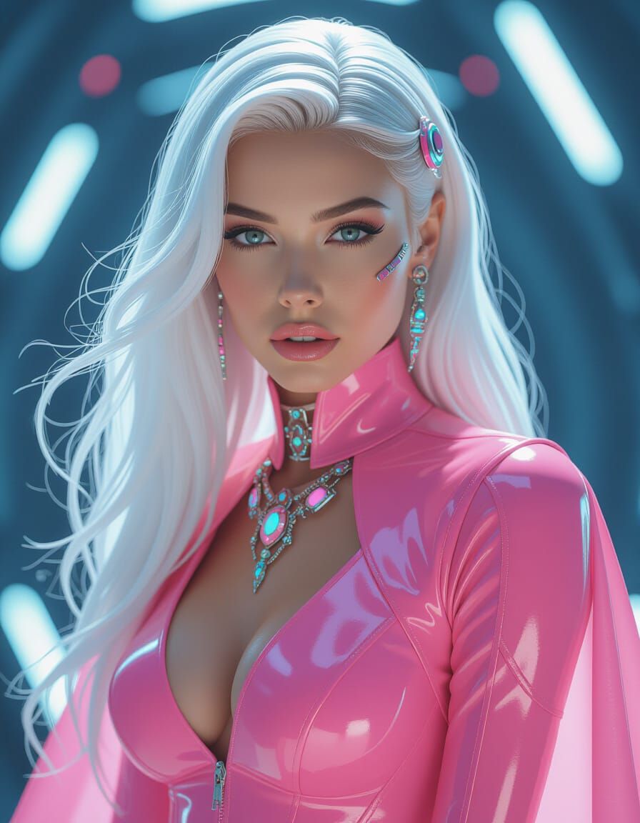 Cybernetic Woman with Flowing Hair in Hyperrealistic Style