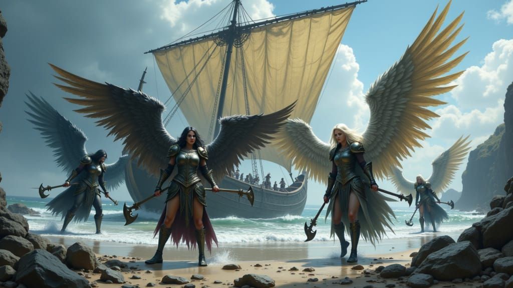 Viking Valkyries Unleash Fury on a Darkened Beach