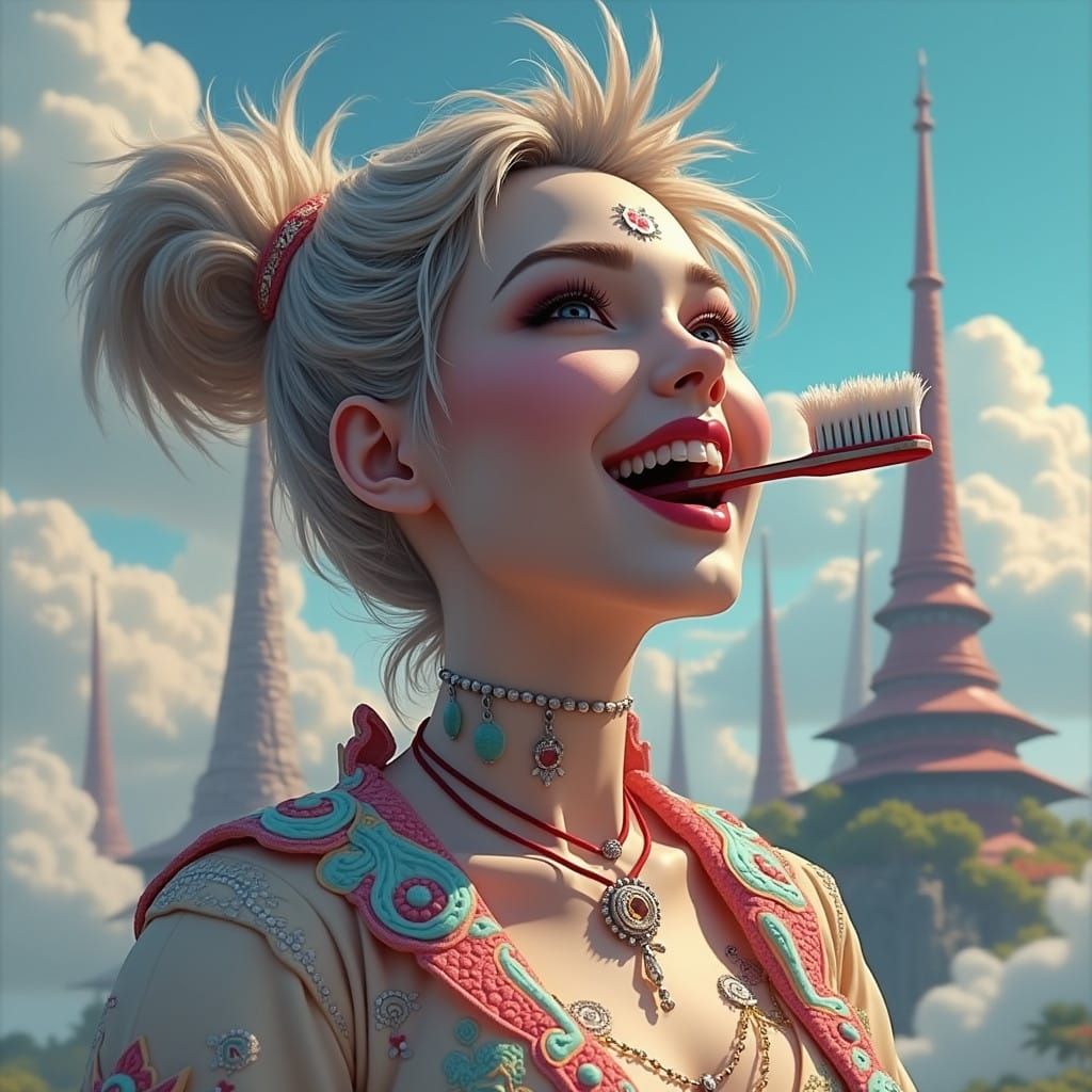 Enchanted Fantasy Maiden with Whimsical Smile