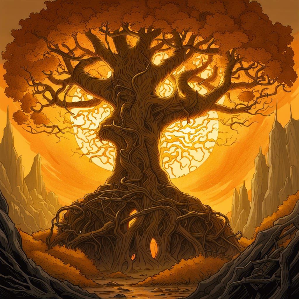 Yggdrasil: Towering Norse World Tree in Golden Light