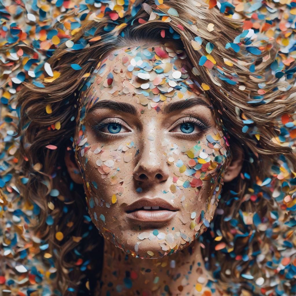 Surreal Confetti Collage Portrait in 3D