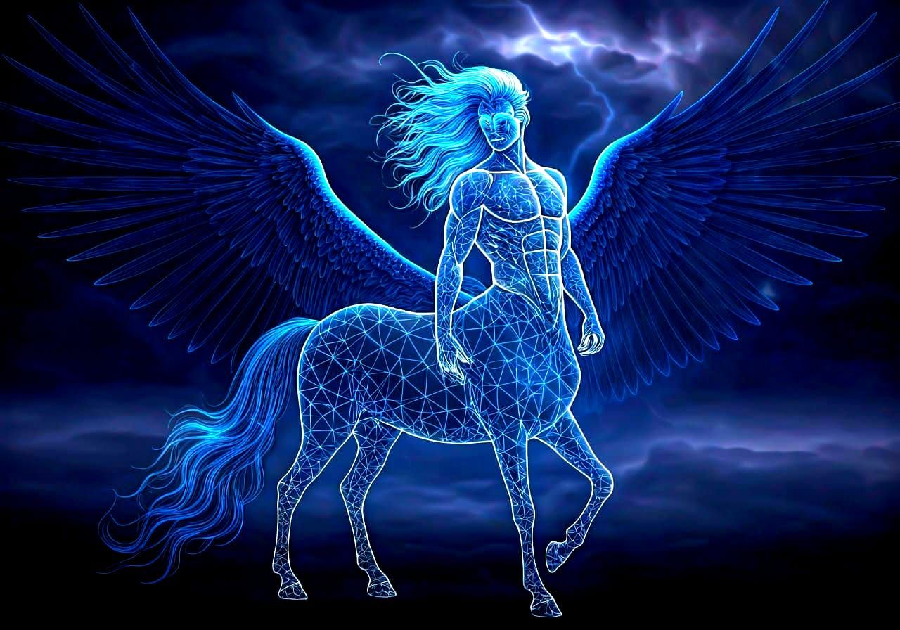Winged Centaur in Sci-Fi Holographic Style