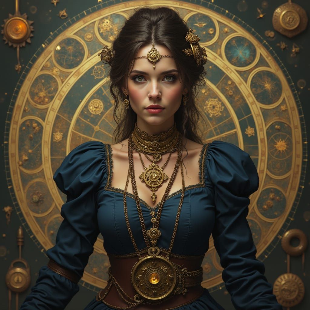 Steampunk Woman with Celestial Charts Portrait