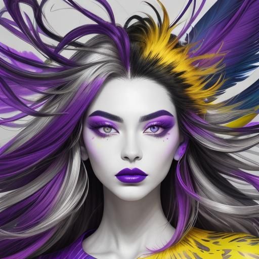 Abstract Expressionist Portrait of Woman with Feathers