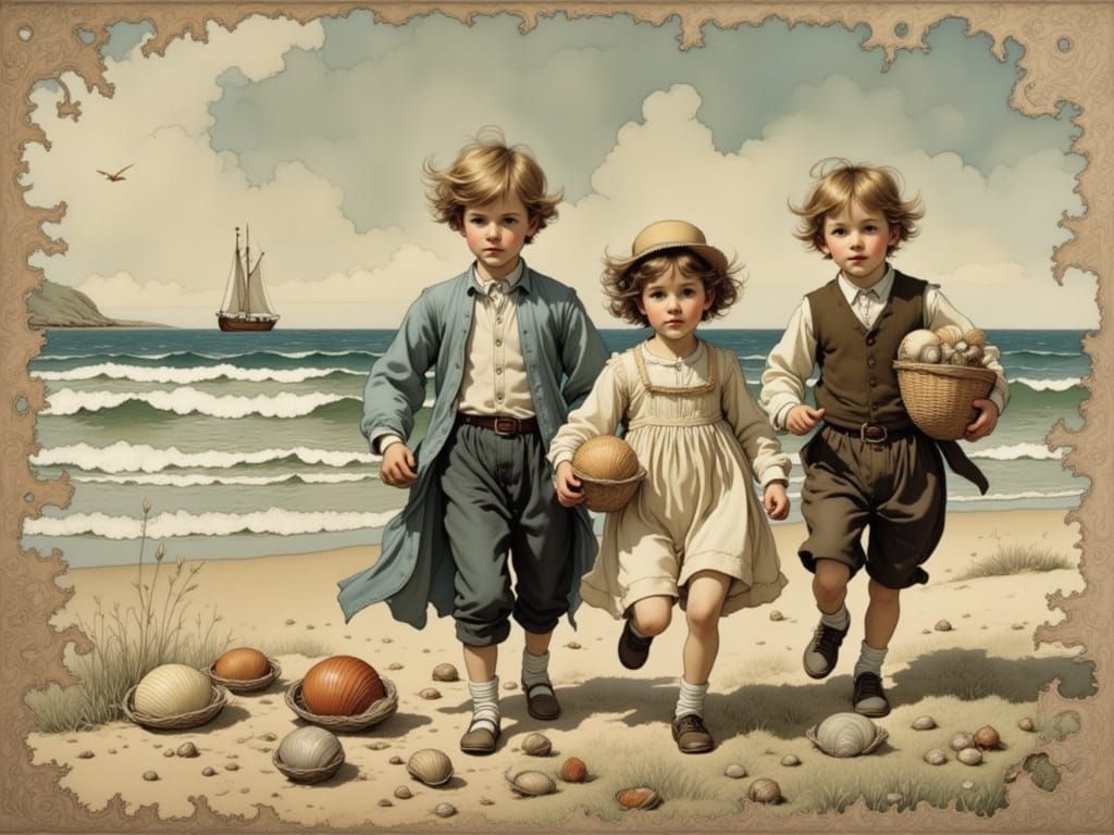 Victorian Children Discover Hidden Beach Treasures