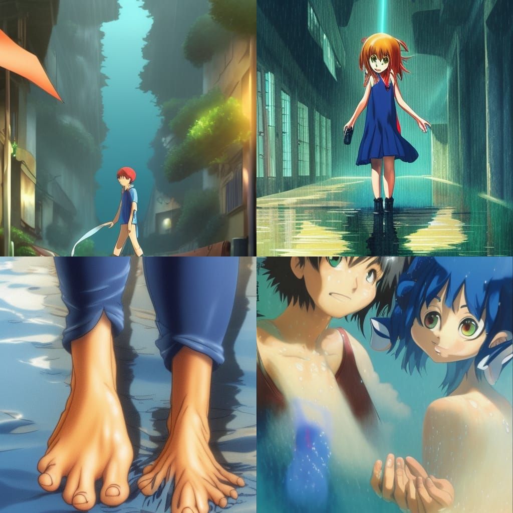 Massive Wet Feet in Studio Ghibli Anime Style