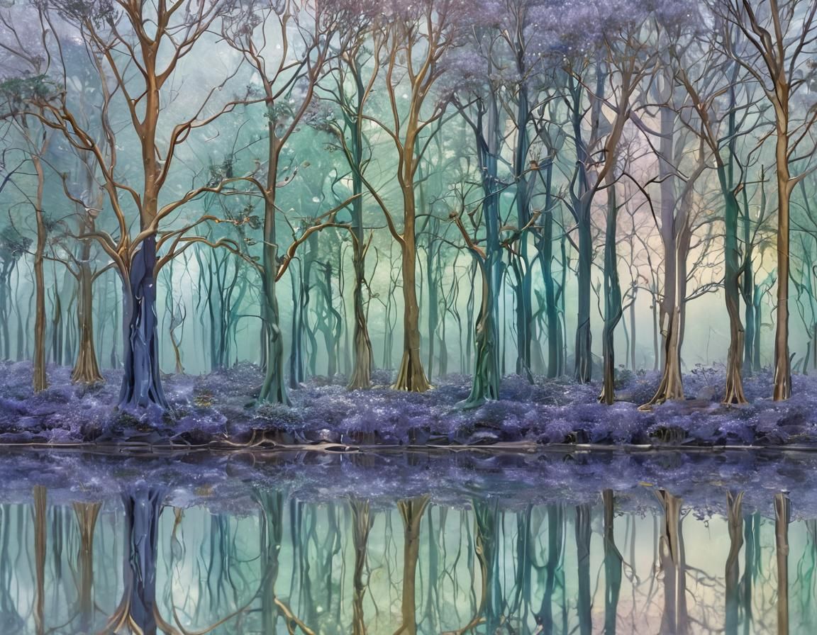 Surreal Melted Landscape with Bioluminescent Trees