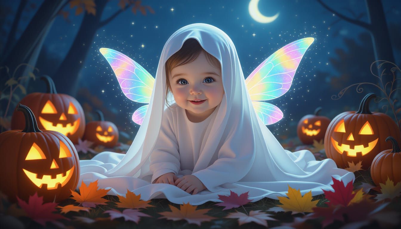 Ethereal Faerie Ghost in Moonlit Pumpkin Patch