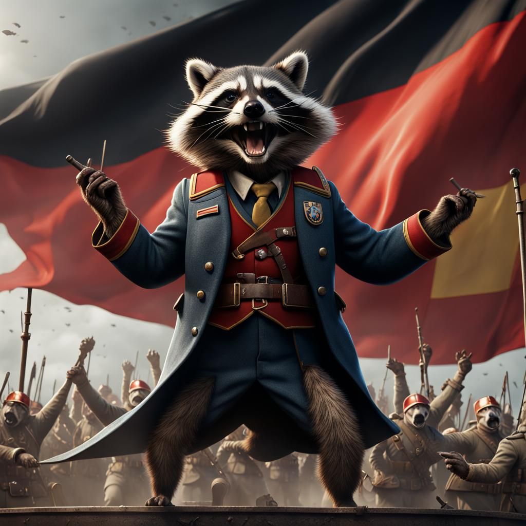 Dictator Raccoon Giving Speech to Crowd