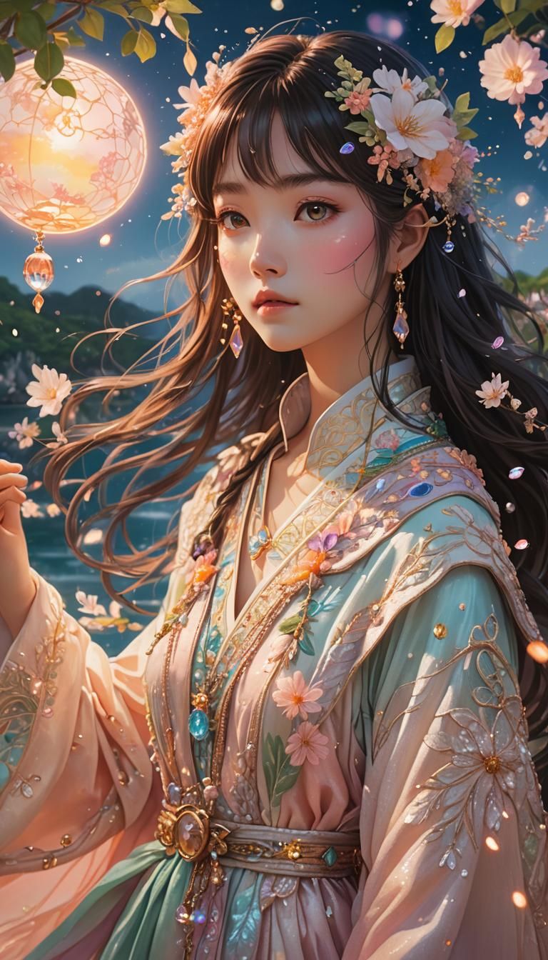 Ethereal Girl Floating Above Island: Anime-Inspired Fantasy ...