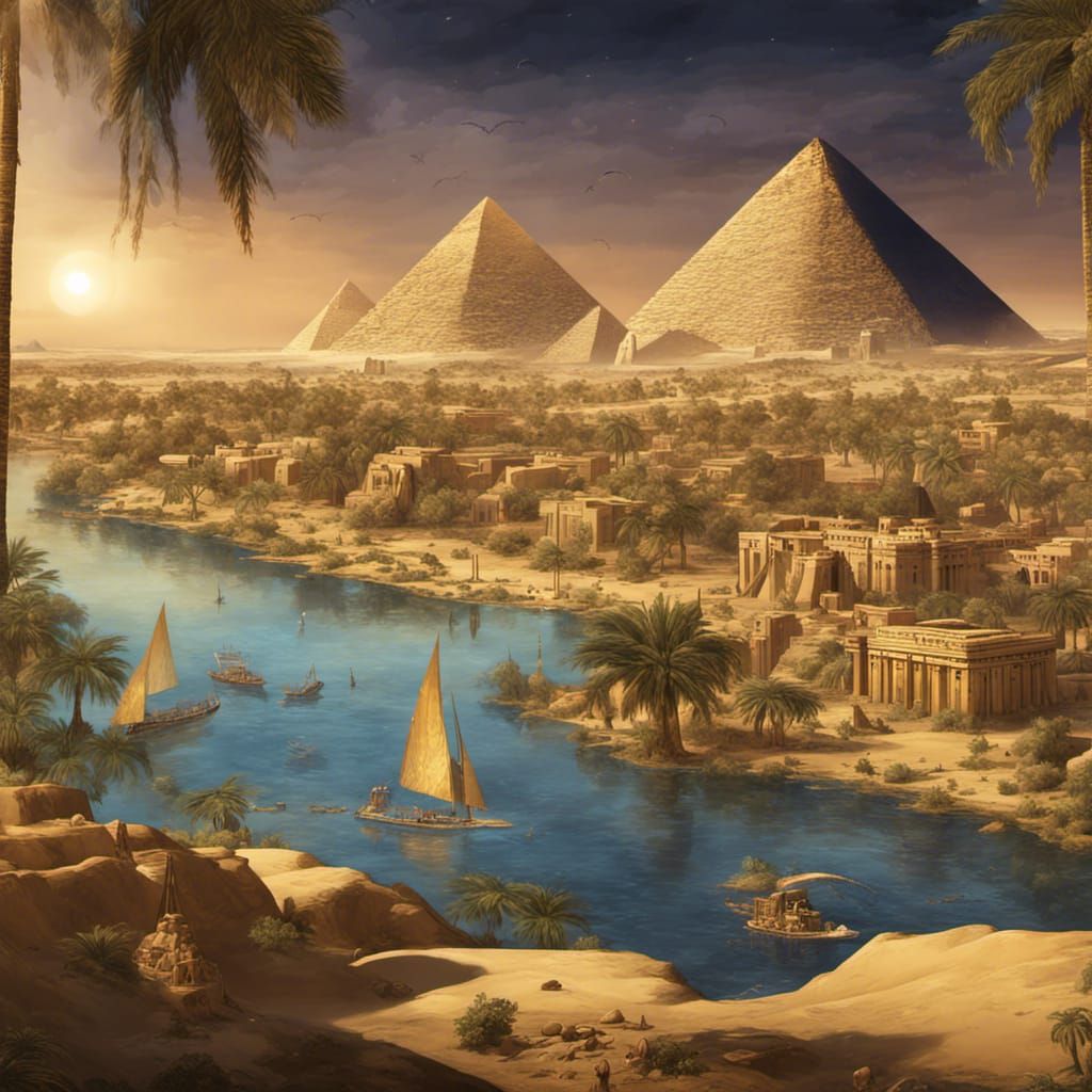 Ancient Egypt Landscape in Klimt Style