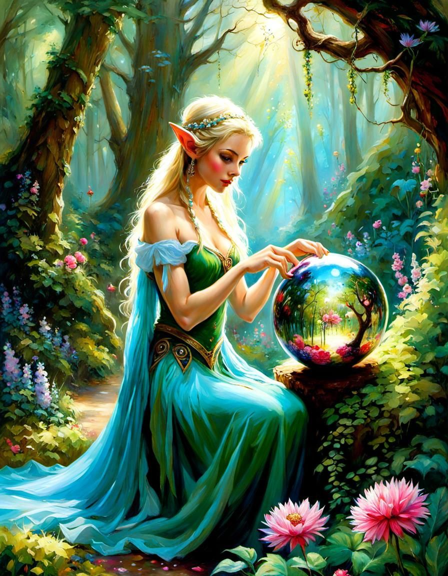 An elf protecting the forest with a spell